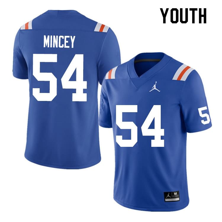 NCAA Florida Gators Gerald Mincey Youth #54 Nike Blue Throwback Stitched Authentic College Football Jersey VHM1864XD